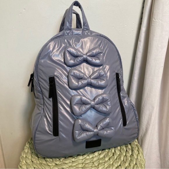 7AM Enfant Voyage Midi Bows Haze Gray/ Purple  Nylon Puffy Backpack - Picture 2 of 10
